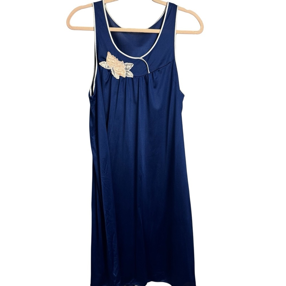 Vintage Y2k navy blue embroidered nightgown sleep shirt ladies size large artsy